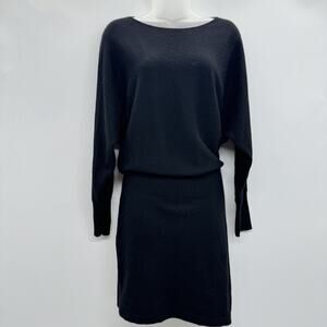 Qi Cashmere 100% Cashmere Sweater Dress Sz M Black Quiet Luxury Dolman Sleeves
